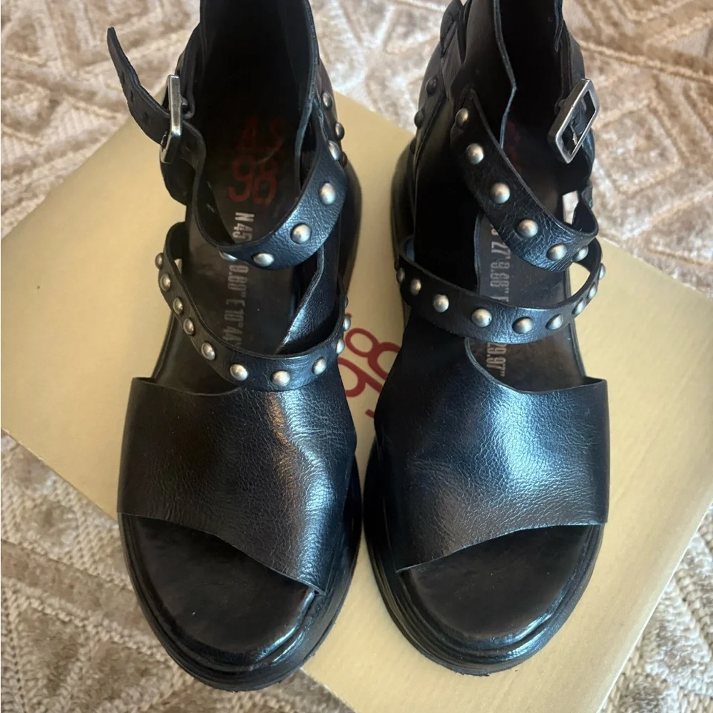 A.S.98 Black Studded Platform Sandals - Picture 3 of 6